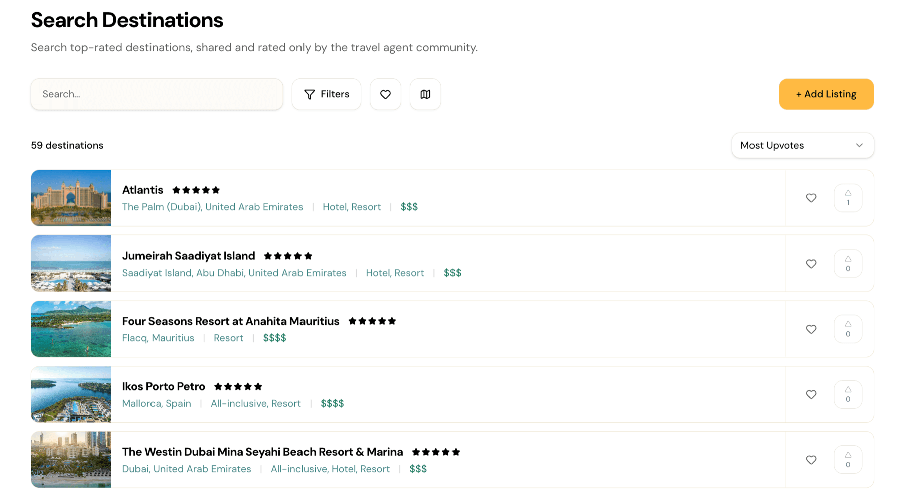 FactorThirty's destination directory, rated by the travel-agent community